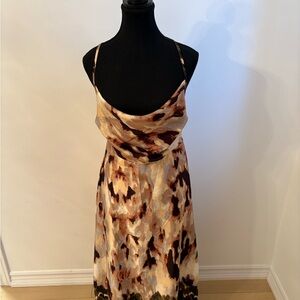 Cowl Neck Brown Print Slip Dress